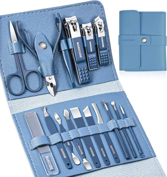 16 PCS Professional Stainless Steel Nail Clipper Manicure Pedicure Set With Leather Case